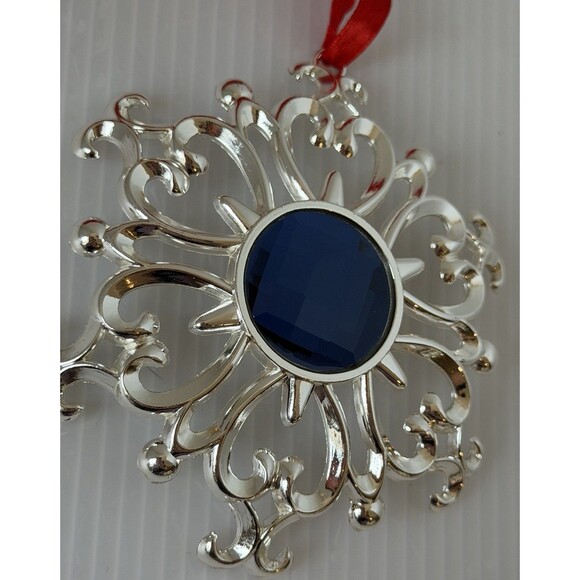Lenox jeweled Snowflake Christmas Ornament Silverplate Sapphire ornate filigree - Picture 3 of 6